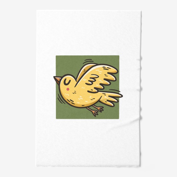 Полотенце «Желтая птичка на зеленом фоне. Канарейка»