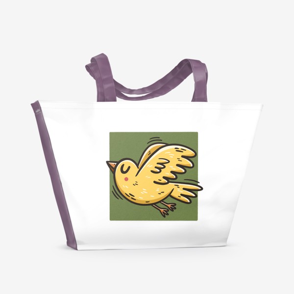 Пляжная сумка «Желтая птичка на зеленом фоне. Канарейка»
