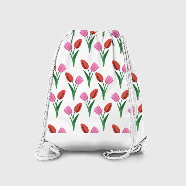 Рюкзак «Красные и розовые тюльпаны. Букет акварельных цветов.»