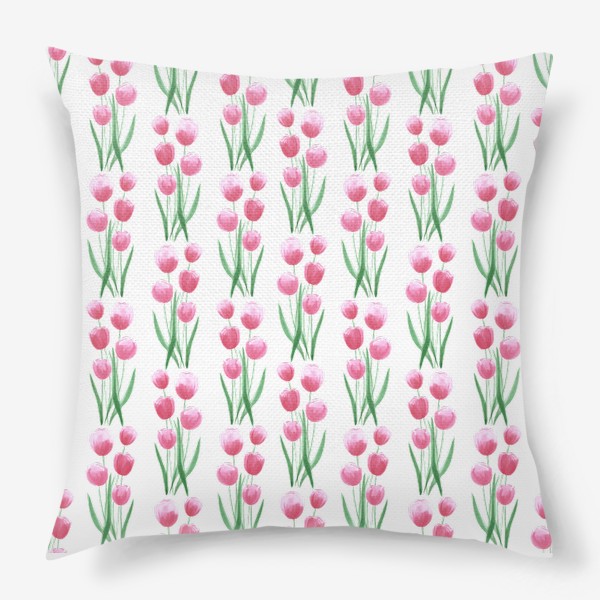 Подушка «Розовые тюльпаны. Букет акварельных цветов.»