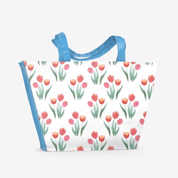 Пляжная сумка «Красные с желтым тюльпаны. Букет акварельных цветов.»