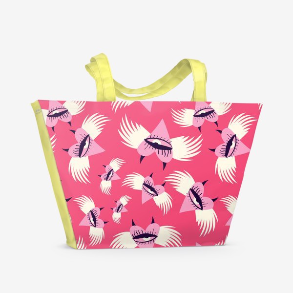 Пляжная сумка «Розовы паттерн с ангелами сердцами»