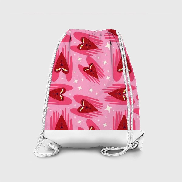Рюкзак «розовый паттерн с красными сердцами ангелами»