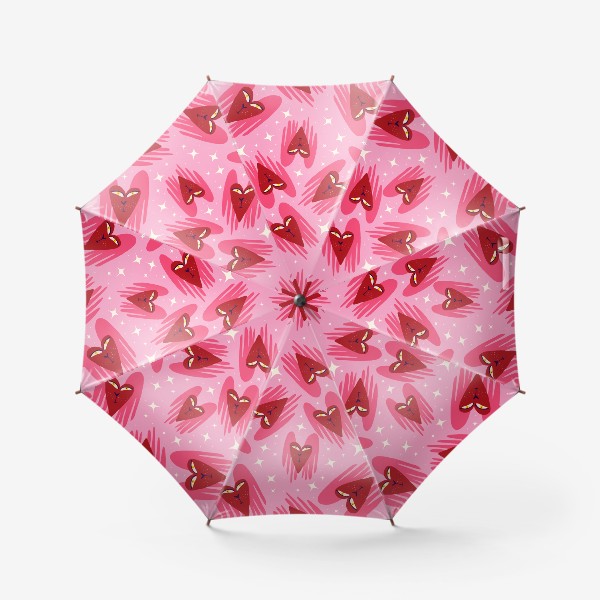 Зонт «розовый паттерн с красными сердцами ангелами»