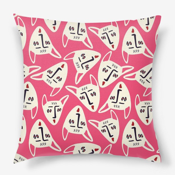 Подушка «Розовый паттерн с котиками»