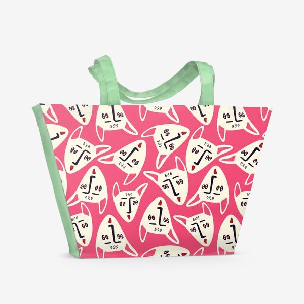 Пляжная сумка «Розовый паттерн с котиками»