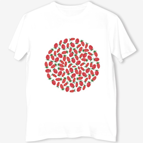 Футболка «Сочные ягоды земляники. Красный паттерн в форме круга.»