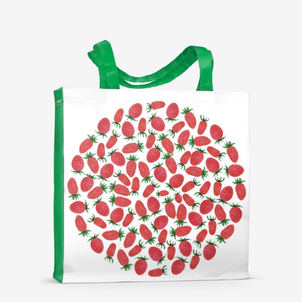 Сумка-шоппер «Сочные ягоды земляники. Красный паттерн в форме круга.»
