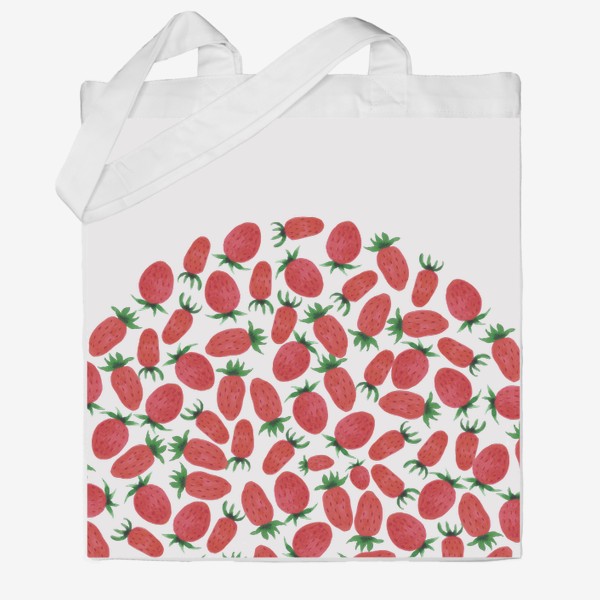 Сумка хб «Сочные ягоды земляники. Красный паттерн в форме круга.»