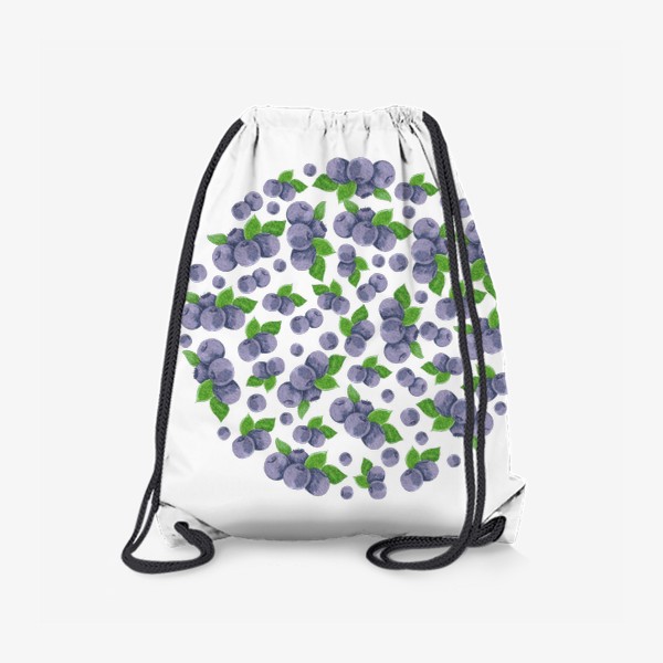 Рюкзак «Сочные ягоды голубики с зелеными листьями. Паттерн в форме круга.»