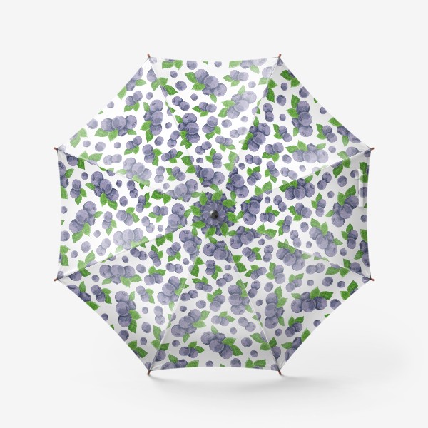 Зонт «Сочные ягоды голубики с зелеными листьями. Паттерн в форме круга.»