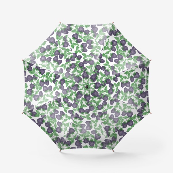 Зонт «Сочные ягоды ежевики с зелеными листьями. Ветки ягод паттерн в форме круга.»