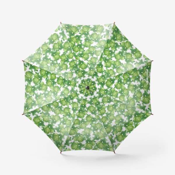 Зонт «Сочные ягоды крыжовника на ветке с зелеными листьями. Паттерн в форме круга.»