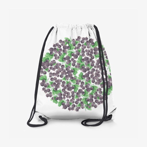 Рюкзак «Сочные ягоды смородины на ветке с зелеными листьями. Паттерн в форме круга.»