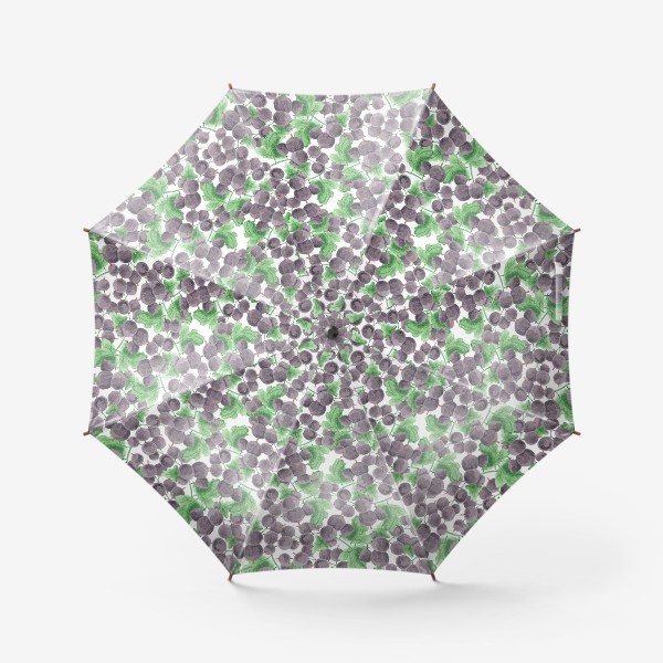 Зонт «Сочные ягоды смородины на ветке с зелеными листьями. Паттерн в форме круга.»