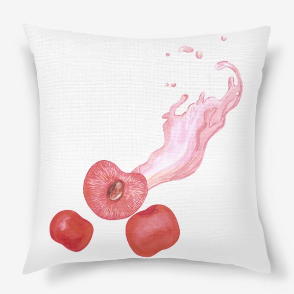 Подушка «Сочная спелая вишня с соком. Красные ягоды.»