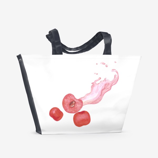 Пляжная сумка «Сочная спелая вишня с соком. Красные ягоды.»