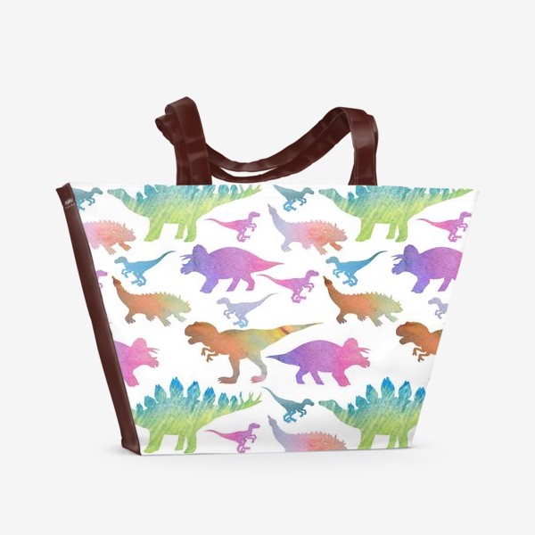Пляжная сумка «Радужные динозавры на белом»