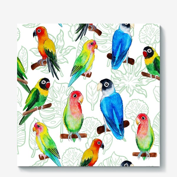 Холст «Разноцветные попугаи»
