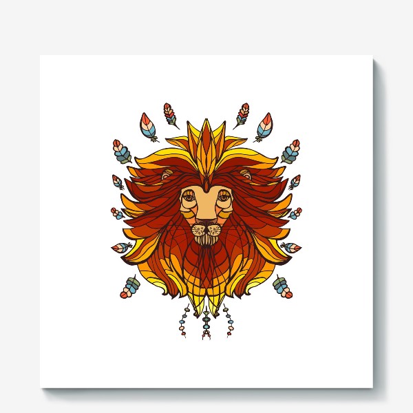 Холст «Мудрый лев в витражном стиле»