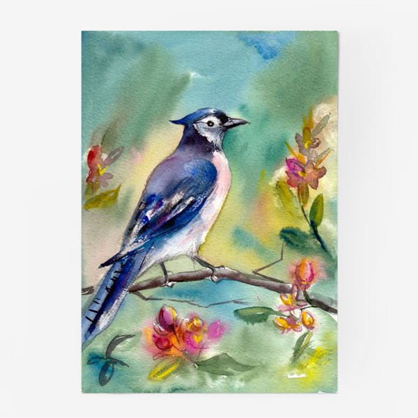 Постер «Птица акварельная на ветке»
