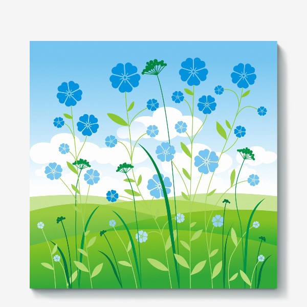 Холст «Голубые цветы в поле.»