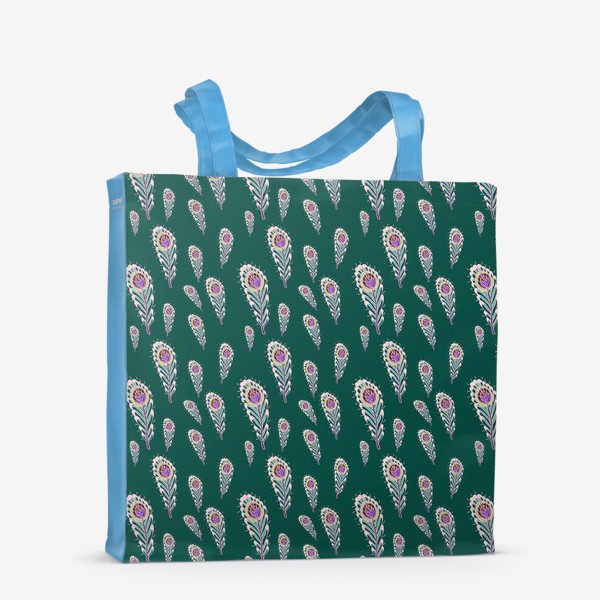 Сумка-шоппер «Расписные перья павлинов на зеленом фоне»