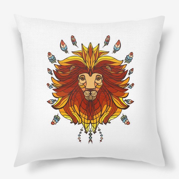 Подушка «Мудрый лев в витражном стиле»