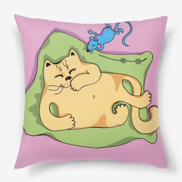 Подушка «Спящий котик с мышкой»