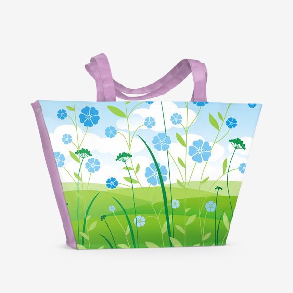 Пляжная сумка «Голубые цветы в поле.»