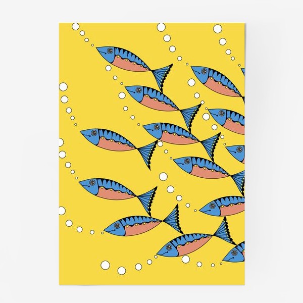 Постер &laquo;Орнамент "Рыбы" желтый&raquo;