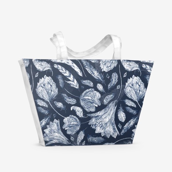 Пляжная сумка «Акварельный паттерн с перьями в стиле бохо»