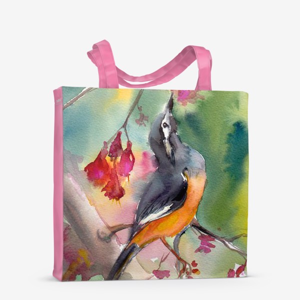 Сумка-шоппер «Птичка с оранжевой грудкой на ветке»