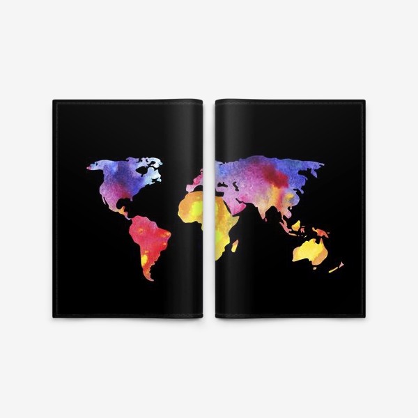 Обложка для паспорта «Карта мира на черном»