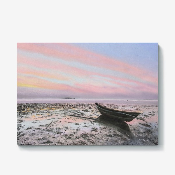 Холст «закат на море с лодкой»