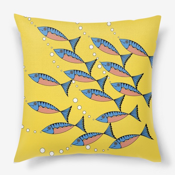 Подушка «Орнамент "Рыбы" желтый»
