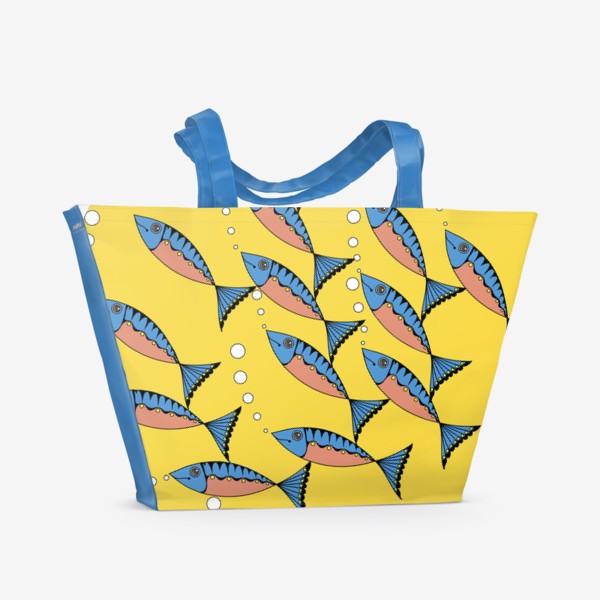 Пляжная сумка «Орнамент "Рыбы" желтый»