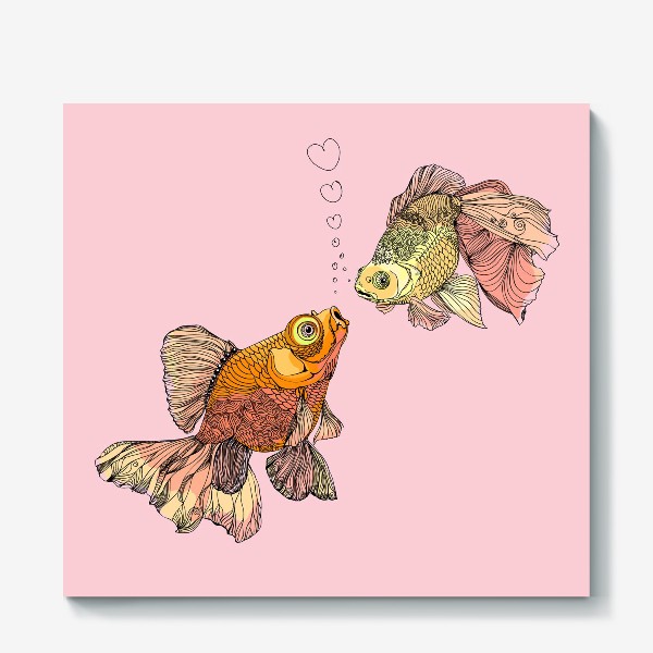 Холст «Рыбки любовь (розовый)»