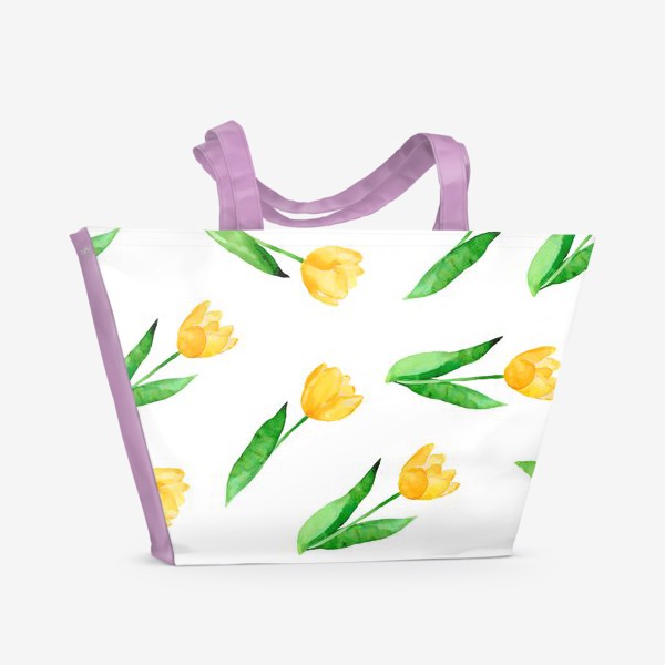 Пляжная сумка &laquo;Желтые тюльпаны. Акварельный узор.&raquo;