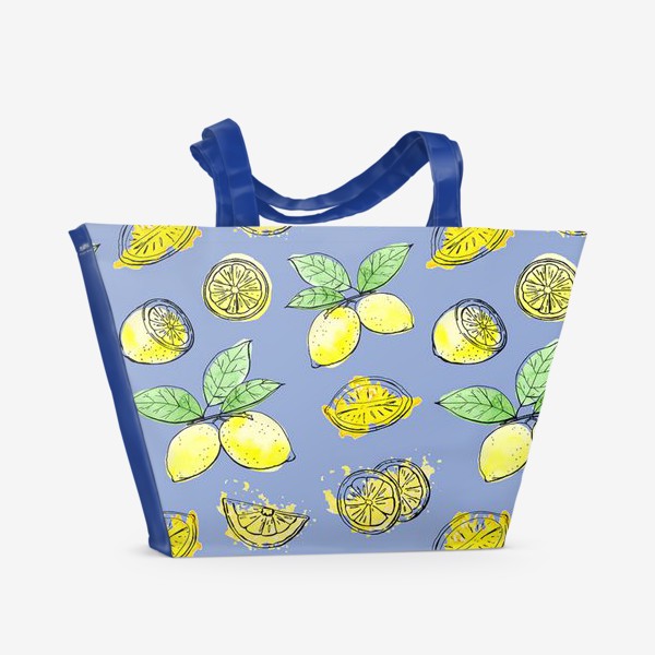 Пляжная сумка «Лимоны. Акварельный узор 2»
