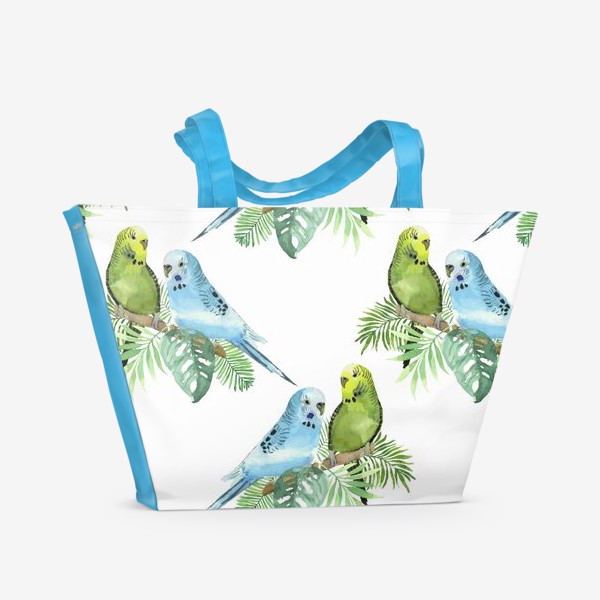 Пляжная сумка «Тропический узор с попугаями. Акварель.»