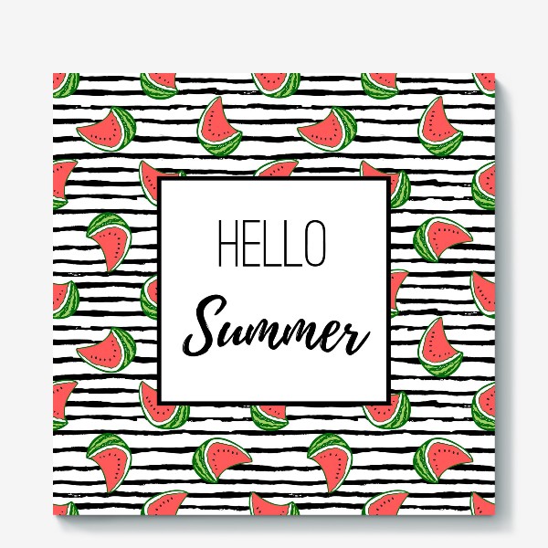 Холст «Hello Summer. Привет Лето - модный принт с летним фоном и каллиграфией»