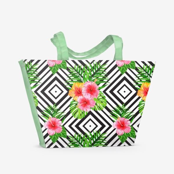 Пляжная сумка «Паттерн с цветами гибискуса»