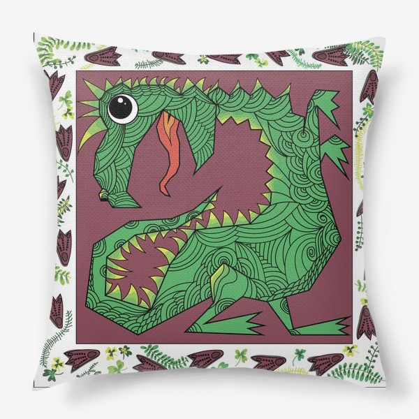 Подушка &laquo;Динозавр с орнаментом&raquo;