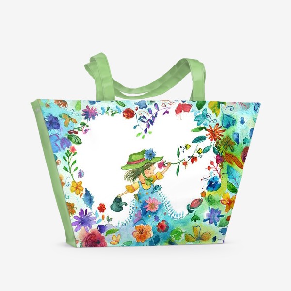 Пляжная сумка «Цветочница в окружении цветов»