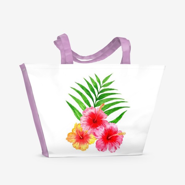 Пляжная сумка «Цветы гибискуса и пальмовый лист»