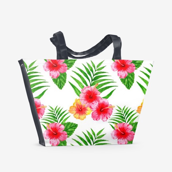 Пляжная сумка «Гибискусы с пальмовыми листьями»