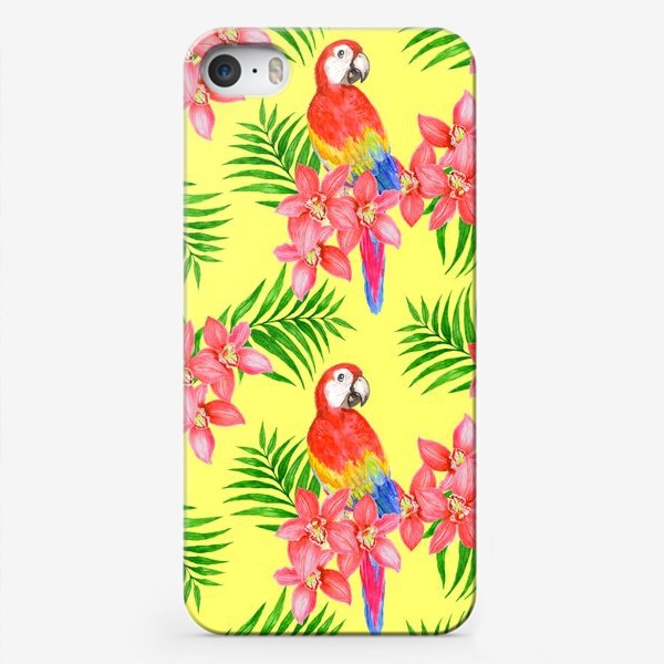 Чехол iPhone «Тропический паттерн с попугаями»