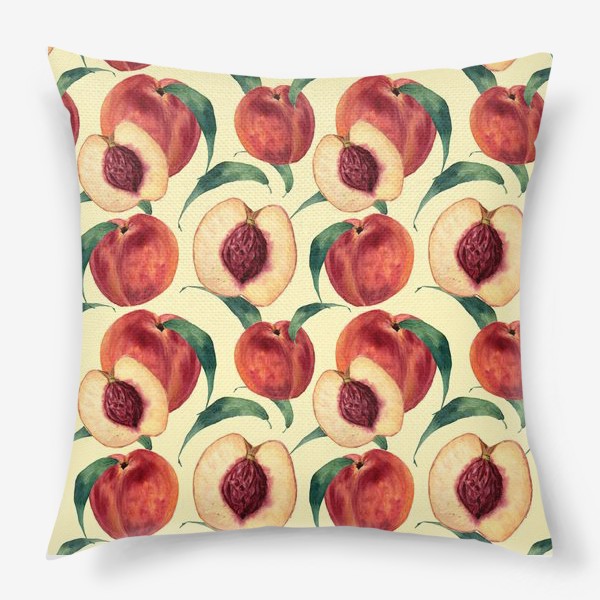 Подушка «Сочные сладкие персики в акварели»