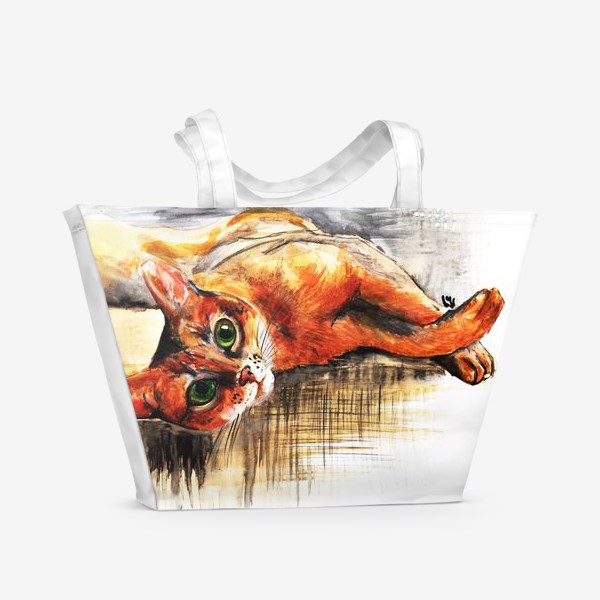 Пляжная сумка «Рыжая кошка, акварель»